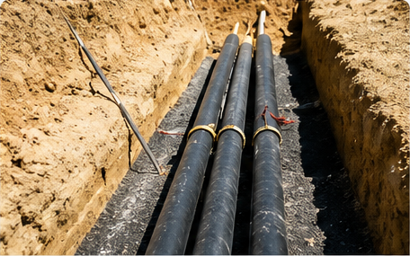 Buried security boundary piping in an excavation
